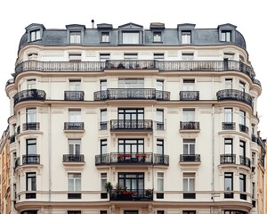 Fototapeta premium An ornate european building exterior with balconies and many windows