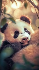 Obraz premium A close up portrait of a cute panda bear looking around