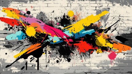 Vibrant Abstract Graffiti Artwork with Splashes of Color and Energetic Brush Strokes on a Grungy Wall Background Ideal for Bold Design Projects and Creative Expressions