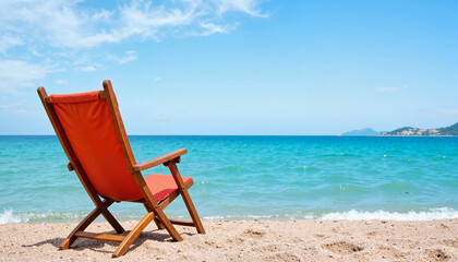 Relaxing beach chair by tranquil sea, perfect vacation escape