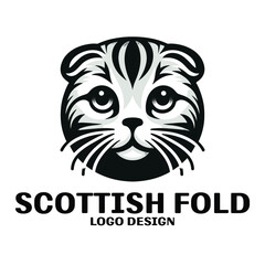 Scottish Fold Cat Vector Logo Design