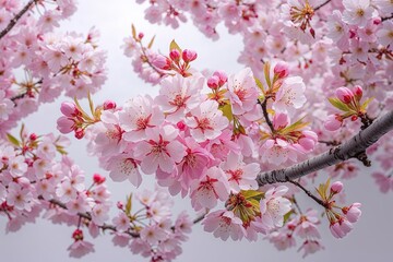 Obraz premium Colorful Spring Cherry Blossom Flowers Against a White Background