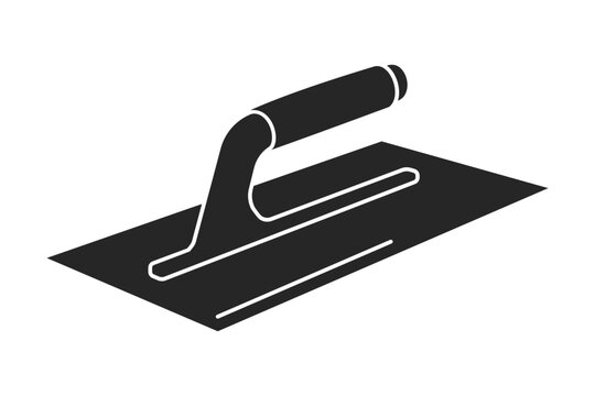 Realistic trowel or scraper used for drywall or plastering black fill silhouette vector icon