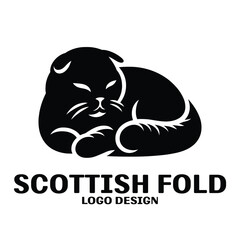 Scottish Fold Cat Vector Logo Design
