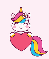 A cute unicorn and a heart. Vector illustration