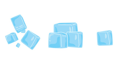 Ice cube icons vector illustration. Many ice cubes in air. Transparent crystal clear ice cube. Full depth of field