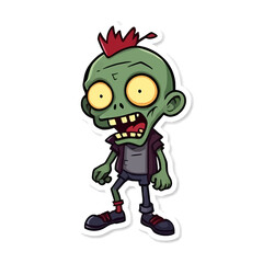 Logotipo de pegatina de zombi en estilo caricatura, creado en formato EPS10, perfecto para diseños divertidos y espeluznantes relacionados con temas de terror o cultura pop.