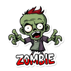 Logotipo de pegatina de zombi en estilo caricatura, creado en formato EPS10, perfecto para diseños divertidos y espeluznantes relacionados con temas de terror o cultura pop.