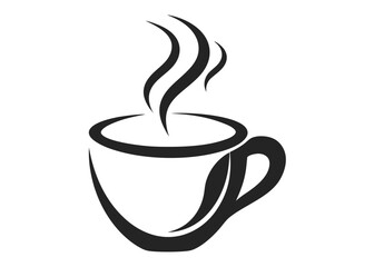 Minimalist Black Coffee Cup Icon with Steam – Simple Silhouette on White Background, Minimalist black coffee cup icon with steam, perfect for branding, menus, or digital products