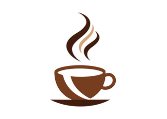 Obraz premium Minimalist Black Coffee Cup Icon with Steam – Simple Silhouette on White Background, Minimalist black coffee cup icon with steam, perfect for branding, menus, or digital products