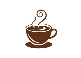 Minimalist Coffee Cup Icon with Steam – Vector Illustration on White Background,  Minimalist coffee cup icon with steam, perfect for logos, branding, and digital designs.
