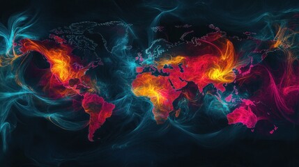 Obraz premium Global Network: A World Map in Vibrant Hues