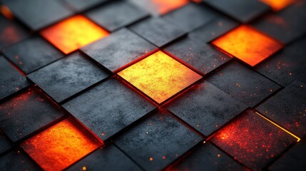 Fototapeta premium Textured Dark Surface with Glowing Orange Elements and Patterns