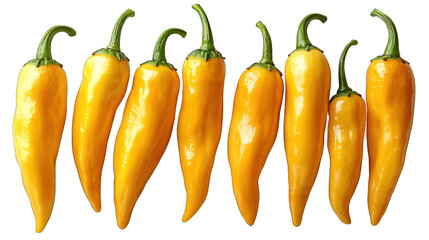 Set of yellow chili peppers on a white background