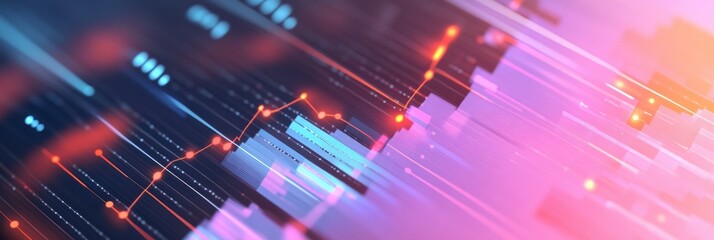 Financial analytics dashboard displaying rising business graph with soft gradients, showcasing corporate fintech design and modern data visualization trends