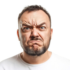 A Man with Skeptical Expression Raising Eyebrow Isolated on Transparent Background