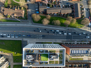 directly above the city