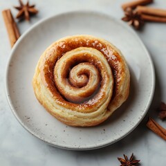 Fototapeta premium Delicious Cinnamon Roll Pastry - Sweet, Flaky, and Indulgent Round Dessert Treat 