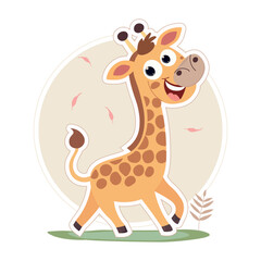 Cute Cartoon Giraffe Sticker Illustration