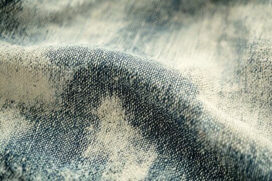 A close-up shot of a textured blue and white fabric folded, revealing the woven fibers and patterns.