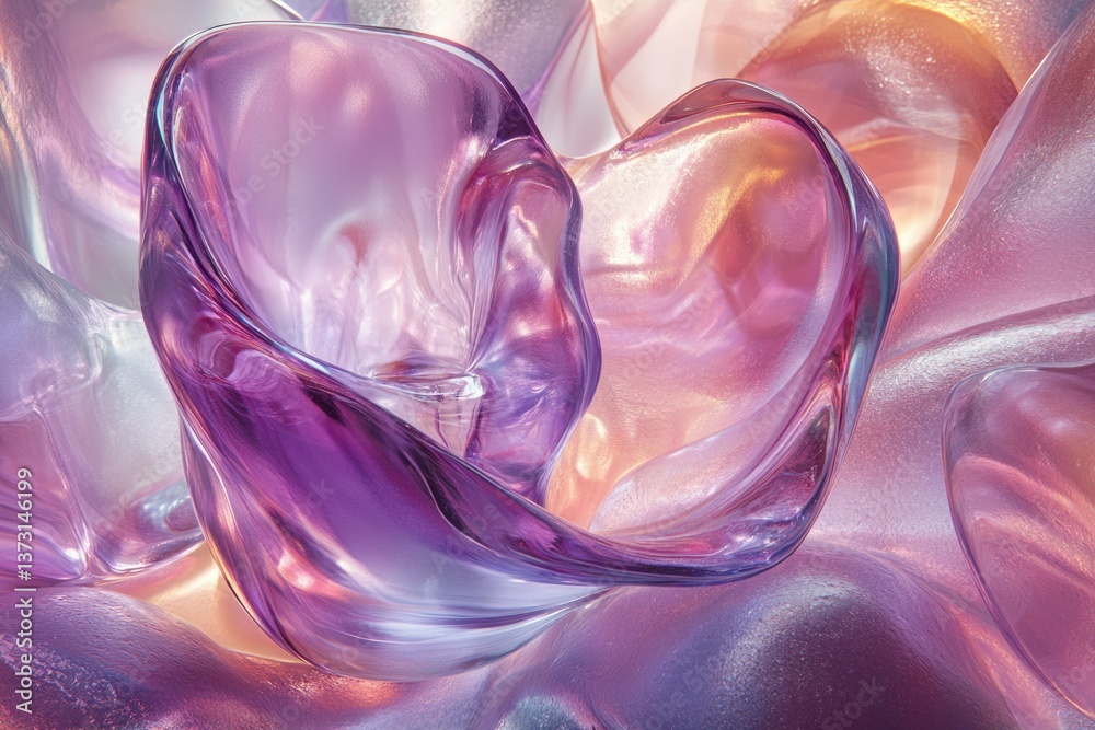 Poster Abstract image featuring translucent, fluid shapes with a gradient of pink, purple and orange hues, creating a visually stunning effect.