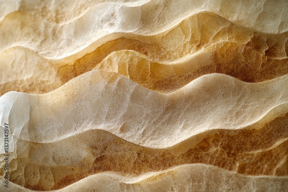 Aufkleber Abstract wavy stone formation with layered beige and cream tones creating a textured, undulating surface.