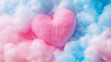 Obraz premium Heart shaped cotton candy surrounded by pastel blue and pink image