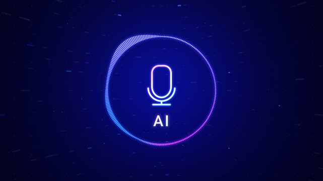 AI voice recognition personal assistant technology concept, smart artificial intelligence app screen, machine speech generated, online support chat bot, automated virtual business customer service