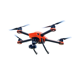 A Red Racing Drone Flying Through a Clear Sky Isolated on Transparent Background