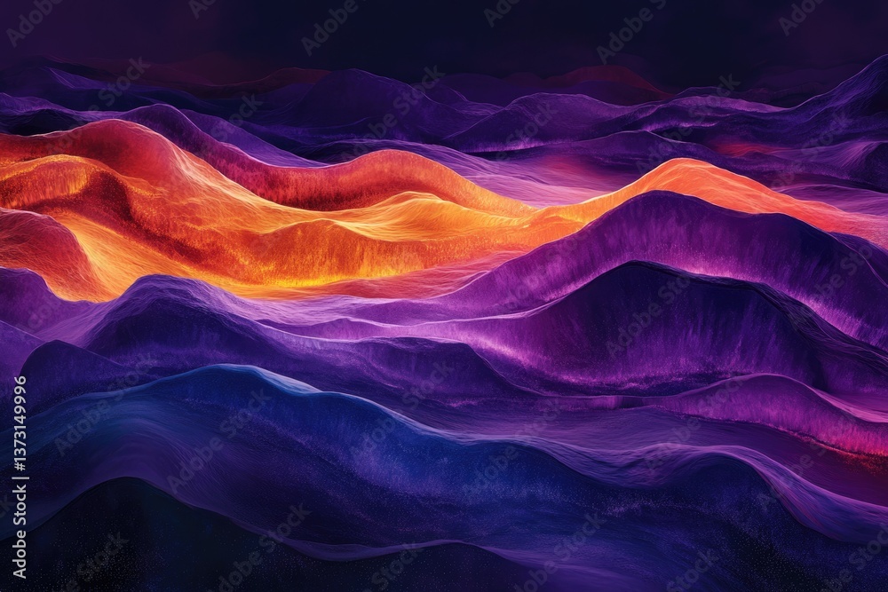 Fototapete abstract landscape with waves of purple and orange, creating a sense of depth and vibrant color cont
