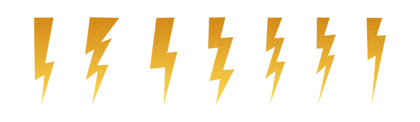Lightning comic bolt with yellow grunge effect. Electric halftone sticker pictogram. Flat vector illustration isolated on white background. © Viktoria