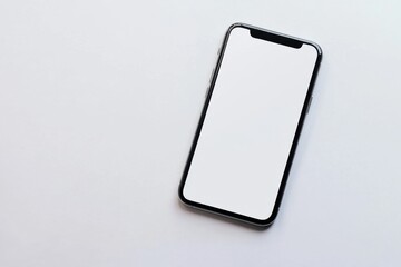 Smartphone with a blank screen on a clean white surface for versatile applications. Generated AI