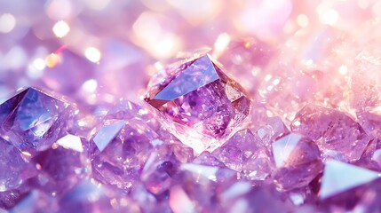 Shimmering purple crystals glowing with soft light close up photo