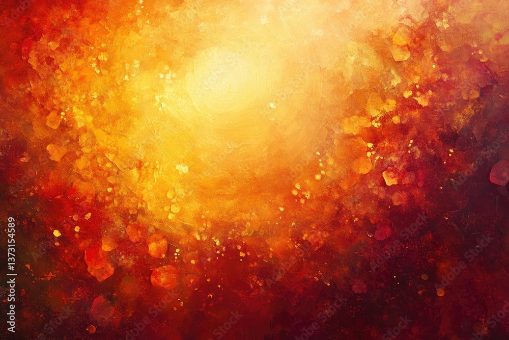 Poster abstract artwork featuring a vibrant blend of orange, yellow, and red hues creating a warm and dynam
