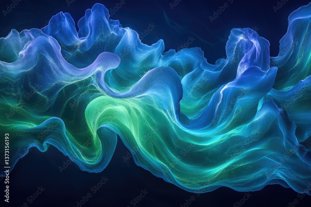 Aufkleber abstract blue and green smoke-like waves flow gracefully against a dark background, creating a mesme