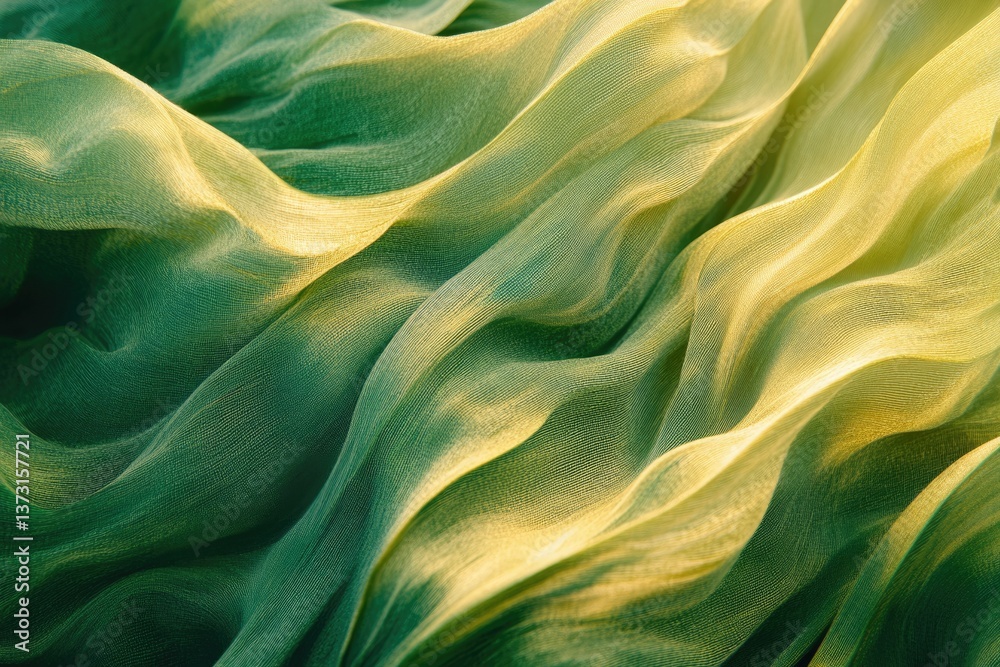 Aufkleber abstract close-up of flowing green and yellow fabric, showcasing soft waves and gentle color transit