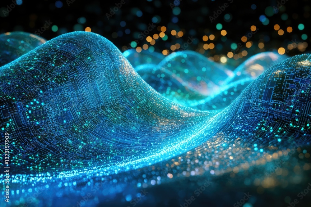 Leinwandbilder abstract digital landscape with circuit board texture, shimmering lights, and a flowing, futuristic 