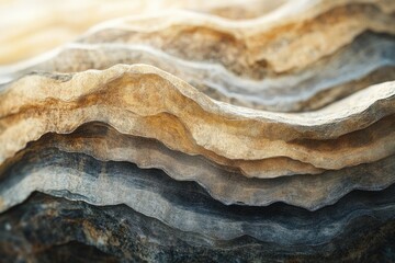 Abstract layers of earth tone rock formations create a textured, undulating, and natural geological landscape, showcasing earth's artistic expression. - obrazy, fototapety, plakaty