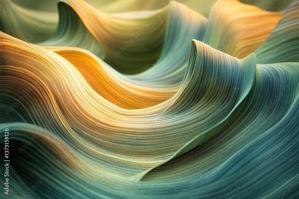 Aufkleber abstract waves of layered lines in gradient shades of blue, green, yellow, and brown, creating a smo