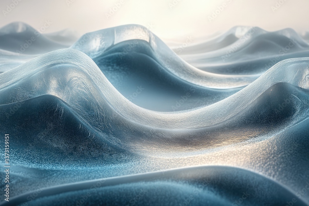 Fototapete Translucent waves of ice undulate under a soft, diffused light, creating a serene, frozen landscape of subtle shades and textures.