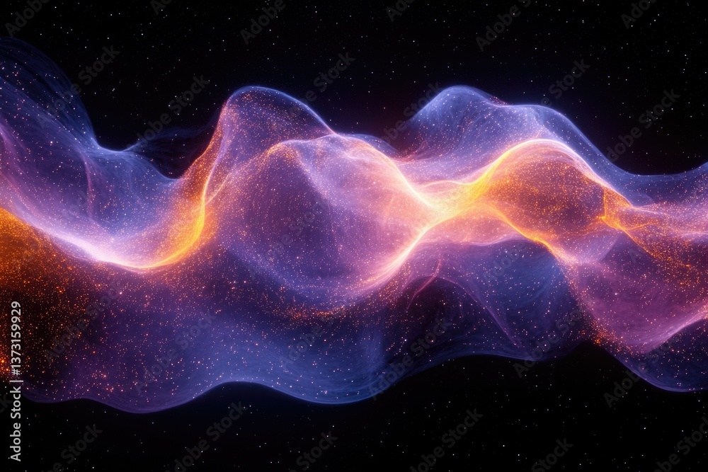 Aufkleber Abstract cosmic wave, shimmering particles flow through space, creating a ethereal, dreamlike, beautiful, bright and mesmerizing scene with a dark background