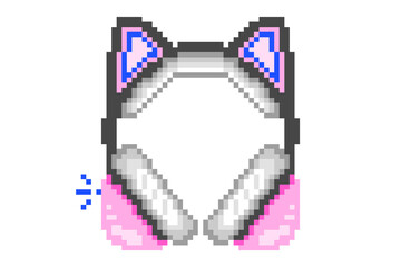Fototapeta premium Pixel art headphones with cat's ears. Vector illustration in cute retro videogames style.