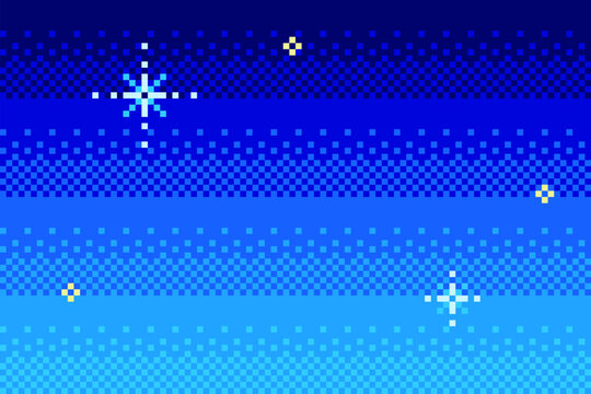 Pixel art starry sky background. Abstract vector illustration in retro videogame style. Dither gradient texture.