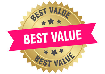 best value. best value round pink and gold label isolated on transparent background