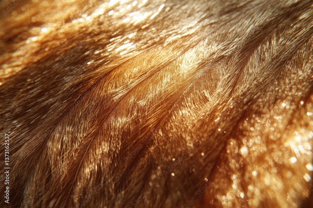 Poster a close-up shot showcasing the details and texture of warm-toned, golden brown feathers with a soft 