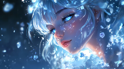 Sparkling blue diamond. Opalescent Glow. Illustration