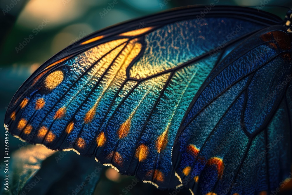 Aufkleber a macro shot reveals intricate patterns and vibrant colors of a butterfly wing, highlighting its nat