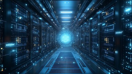 Abstract futuristic data center with illuminated servers and connections picture