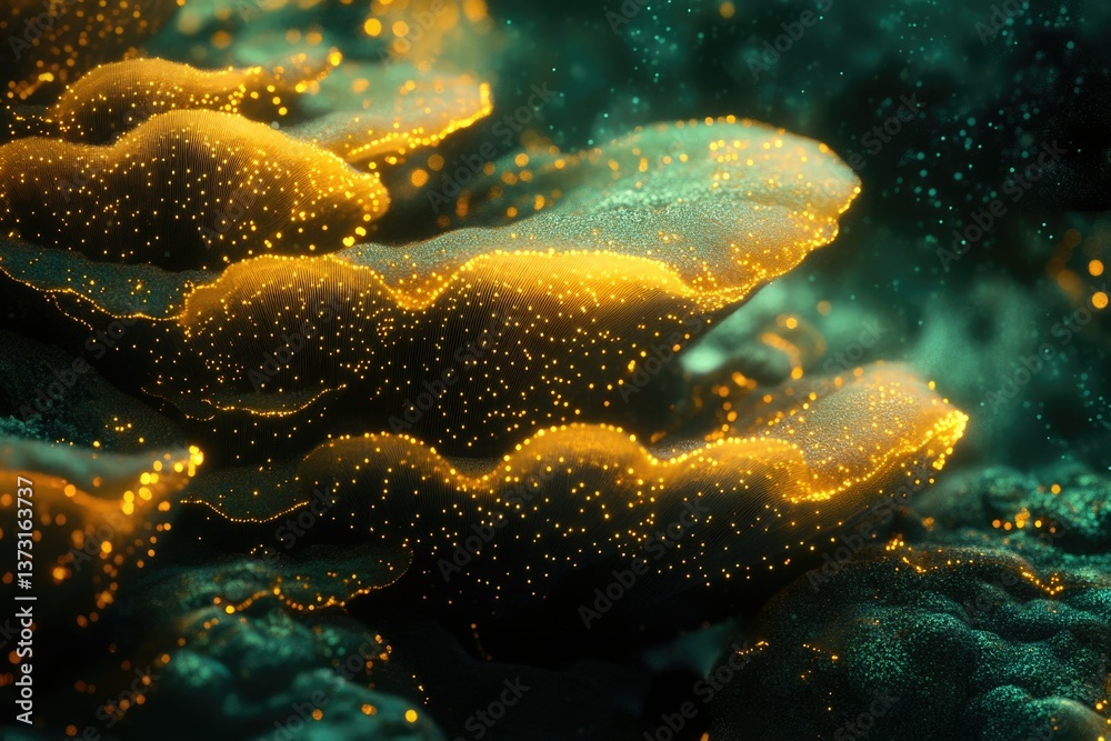 Aufkleber a close-up shows coral-like structures with golden dots, resembling a magical underwater landscape w