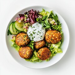 falafel plate with yogurt-sesame sauce